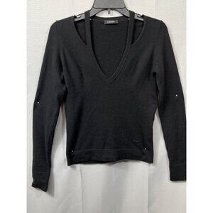 Versace Womens Black V Neck Long Sleeve Sweater Size 42 SKU 7360